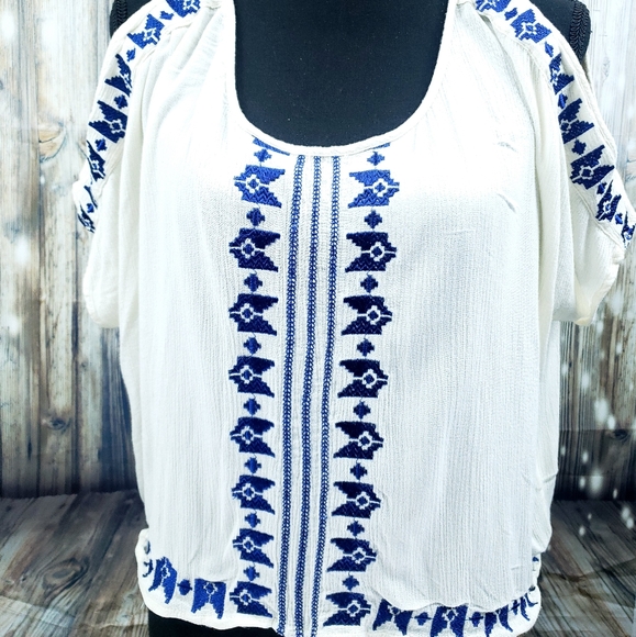 Honey Punch Blue White Grecian inspired Tunic - Picture 1 of 2